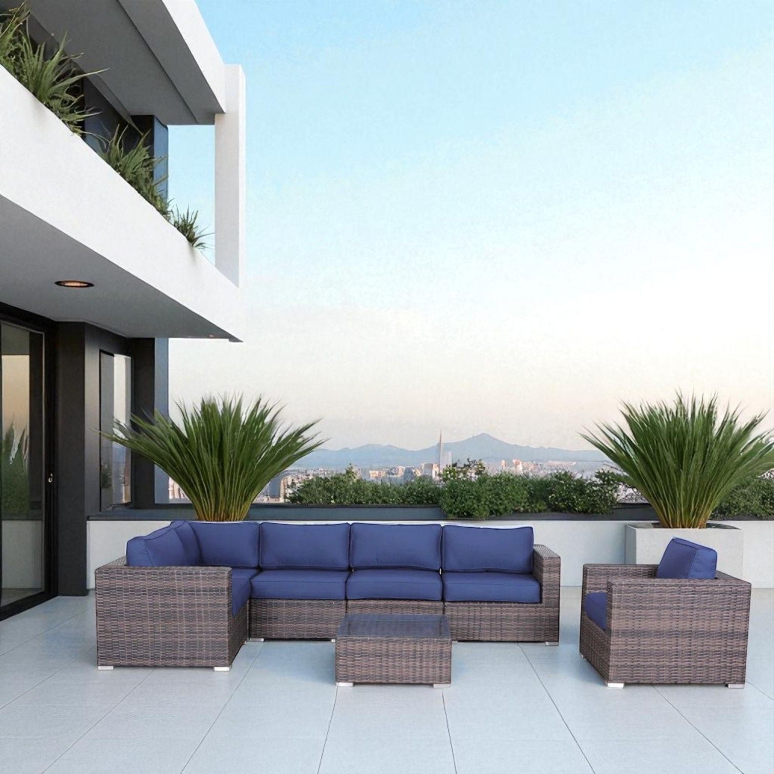 Wicker Seating Group Set With Table And Cushions LSI Patio Furniture