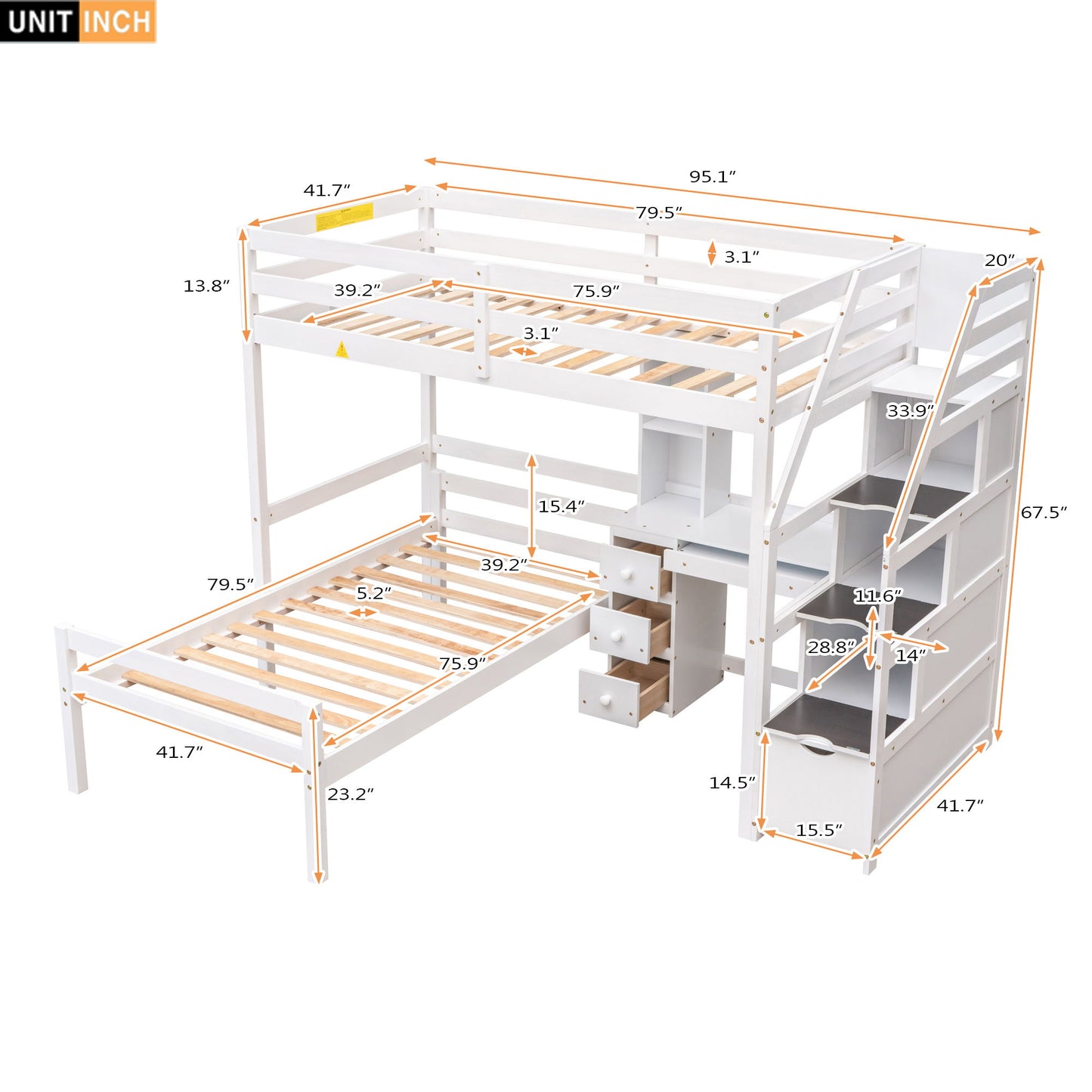 Loft Bed With Stand Alone Bed, Storage Staircase, Desk, Shelves, And Drawers Hearth and Haven