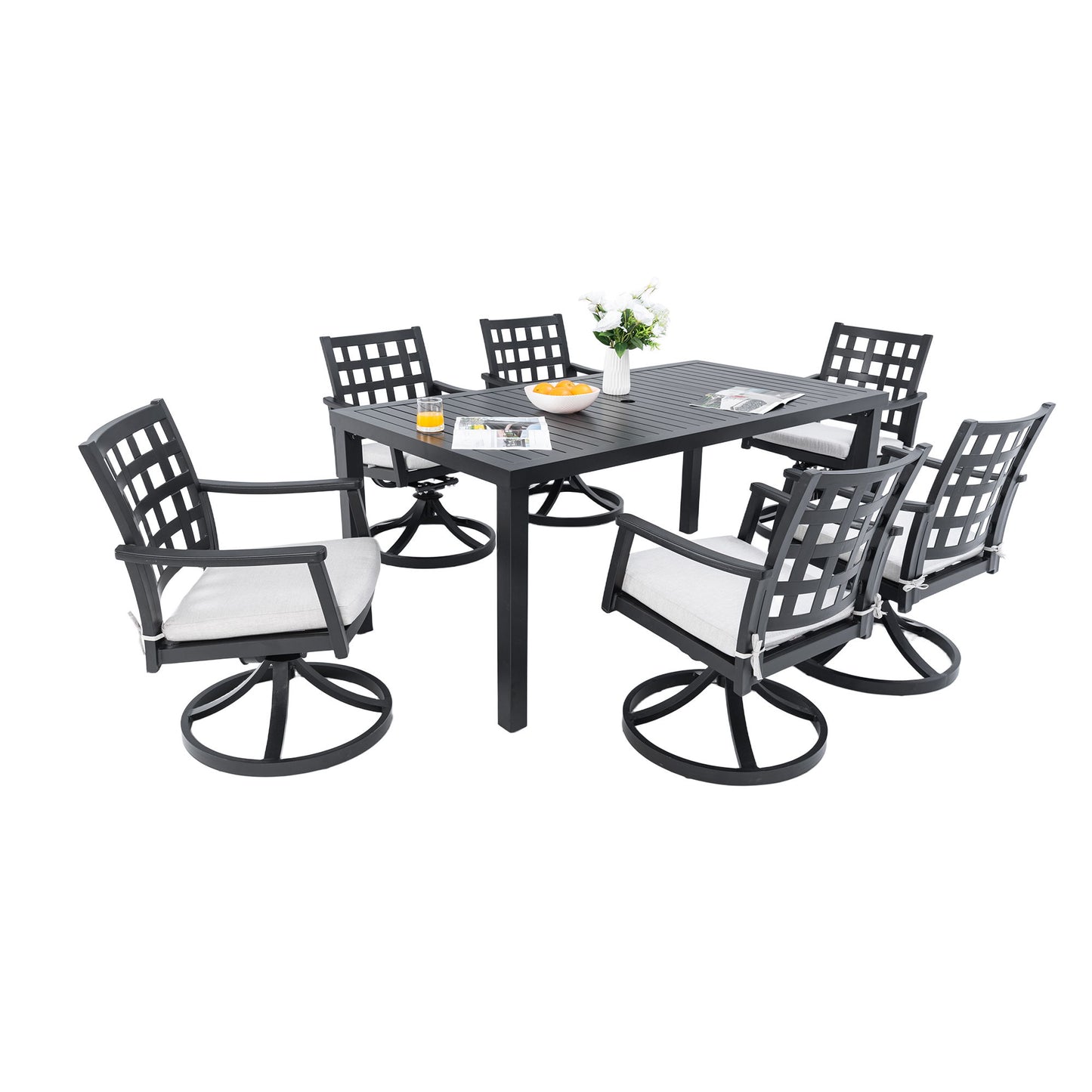 Modern Classic Outdoor Patio Dining Set, Rectangular Table & Dining Chairs, Rust Free, Weather Resistant Life Outside