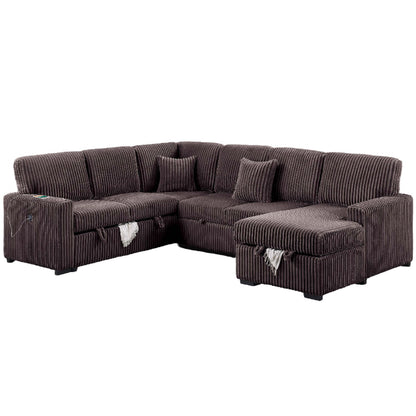 Convertible Sectional Upholstered Sleeper Sofa With Storage Chaise Home Essentials