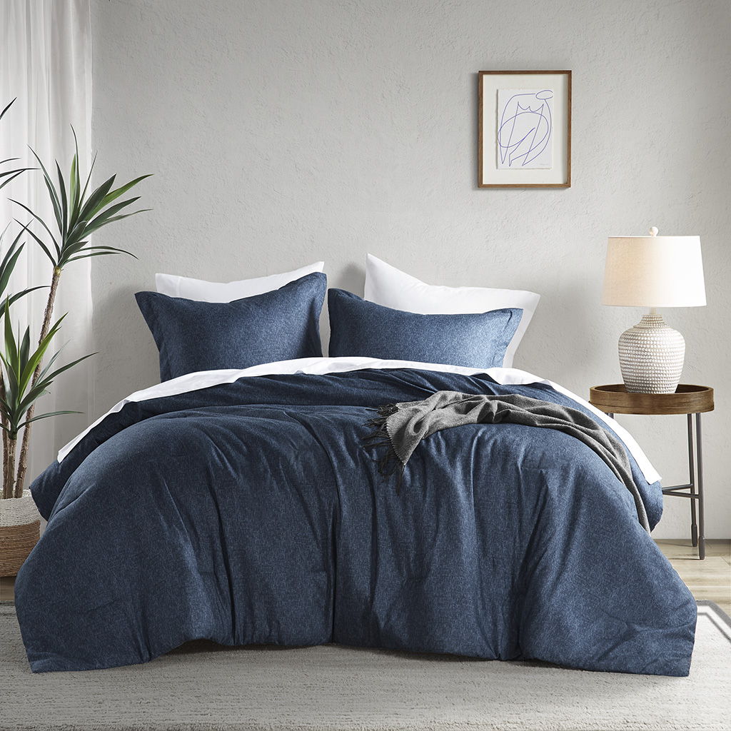 Camden - Twin/Twin Long Chambray Print Solid Comforter Set - Navy Super Listing