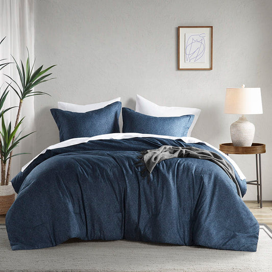 Camden - Twin/Twin Long Chambray Print Solid Comforter Set - Navy Super Listing