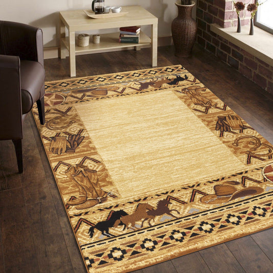 Tribes - 5'3" X 7'3" Southwest Area Rug Polypropylene - Beige Icona Home Decor