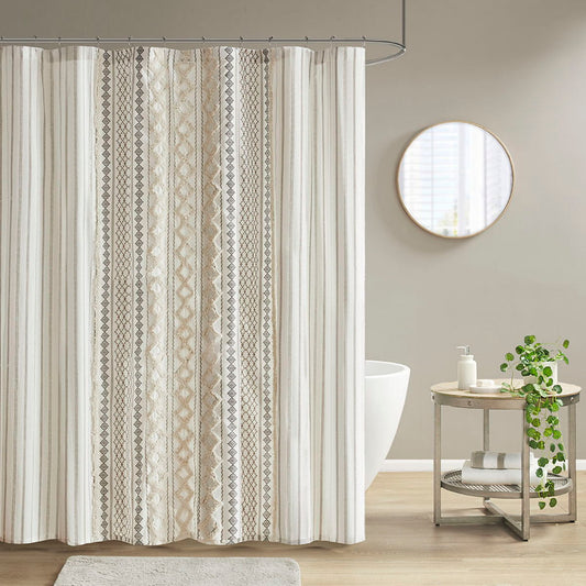 Imani - Printed Shower Curtain With - Ivory