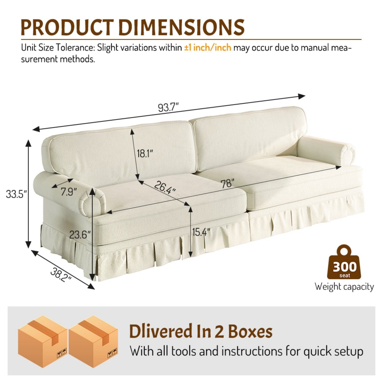 Luxuriously Comfortable Cloud Couch Sofa With Elegant Rolled Arms & Pleated Skirt Design Home Essentials