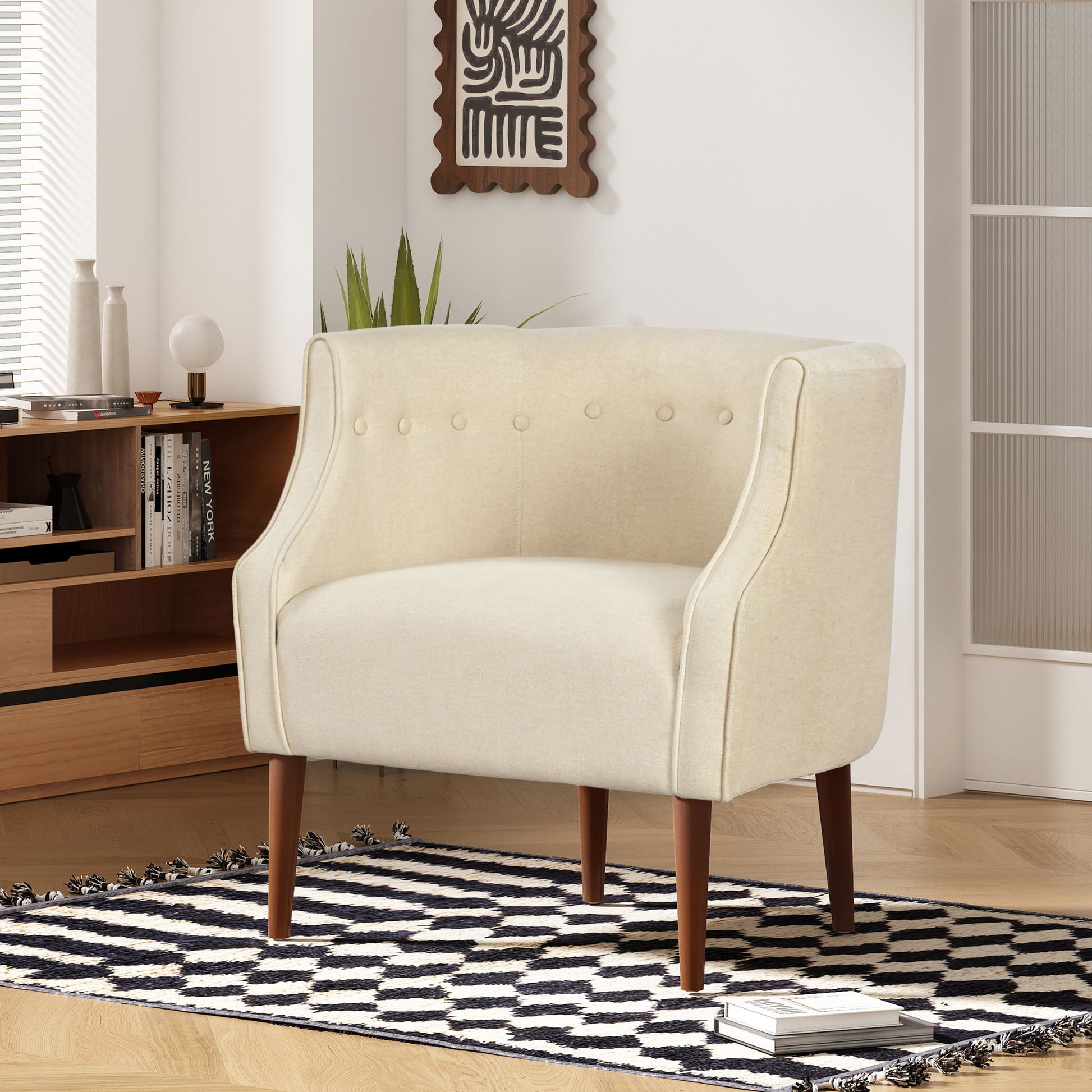 Contemporary Upholstered Club Chair With Button Tufting Noble House