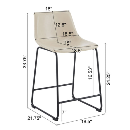 Vintage Style Armless Industrial Counter Stool With Metal Legs And Footrest For Kitchen Island, Cafe, Pub, Bar Counter (Set of 2) - Cream / Black Noble House