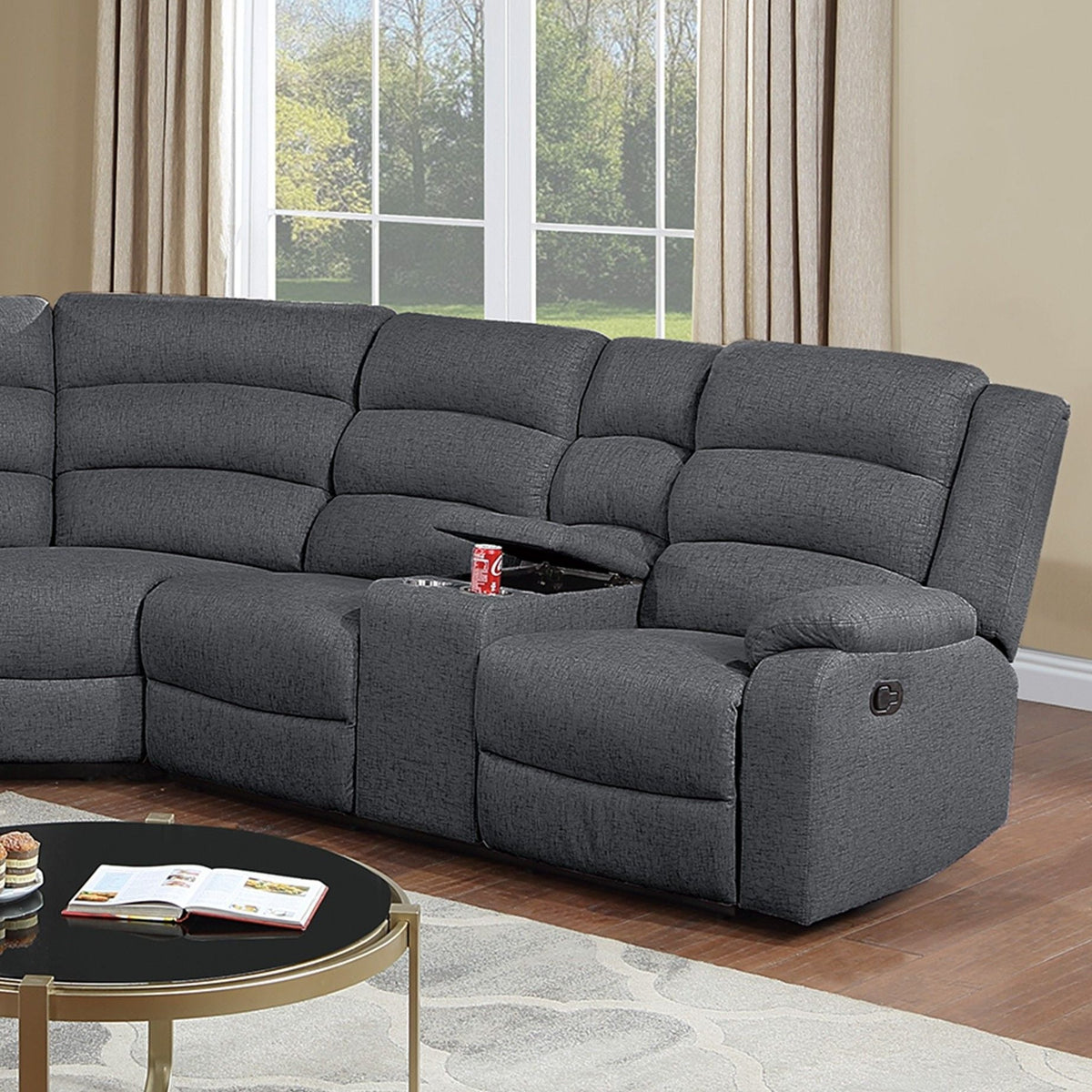 Manual Motion Reclining Loveseat 3 Piece Sectional Set With Console Storage And Cup Holders Home Essentials