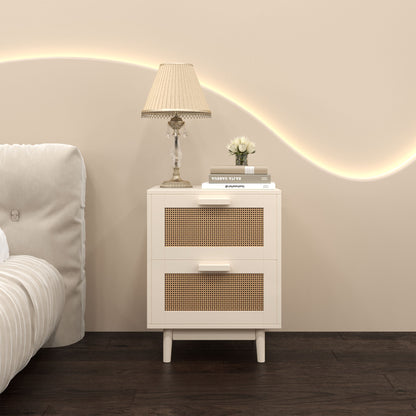 Nightstand With 2 Drawers, Storage Side Table For Bedroom - Antique Natural / Rattan Home Essentials