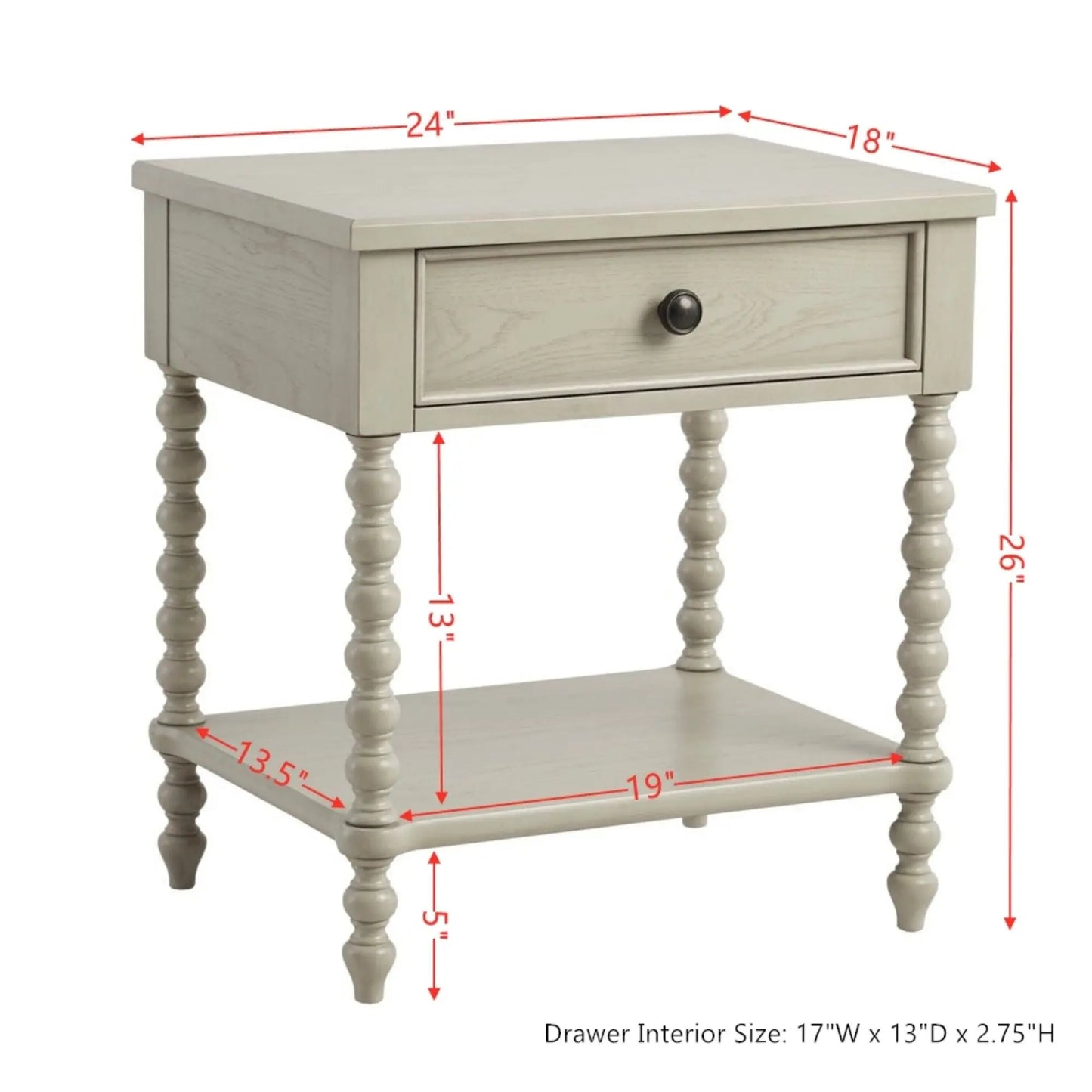 Traditional Durable Nightstand Table With Drawer And Shelf JLA