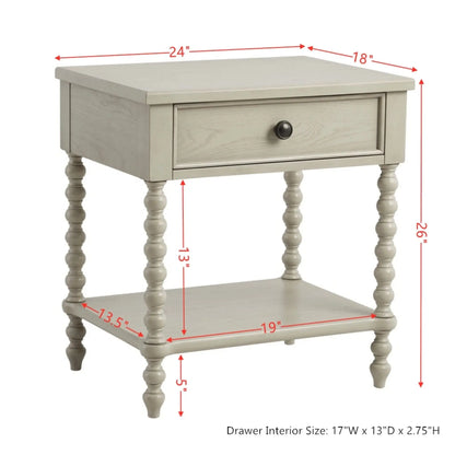 Traditional Durable Nightstand Table With Drawer And Shelf JLA