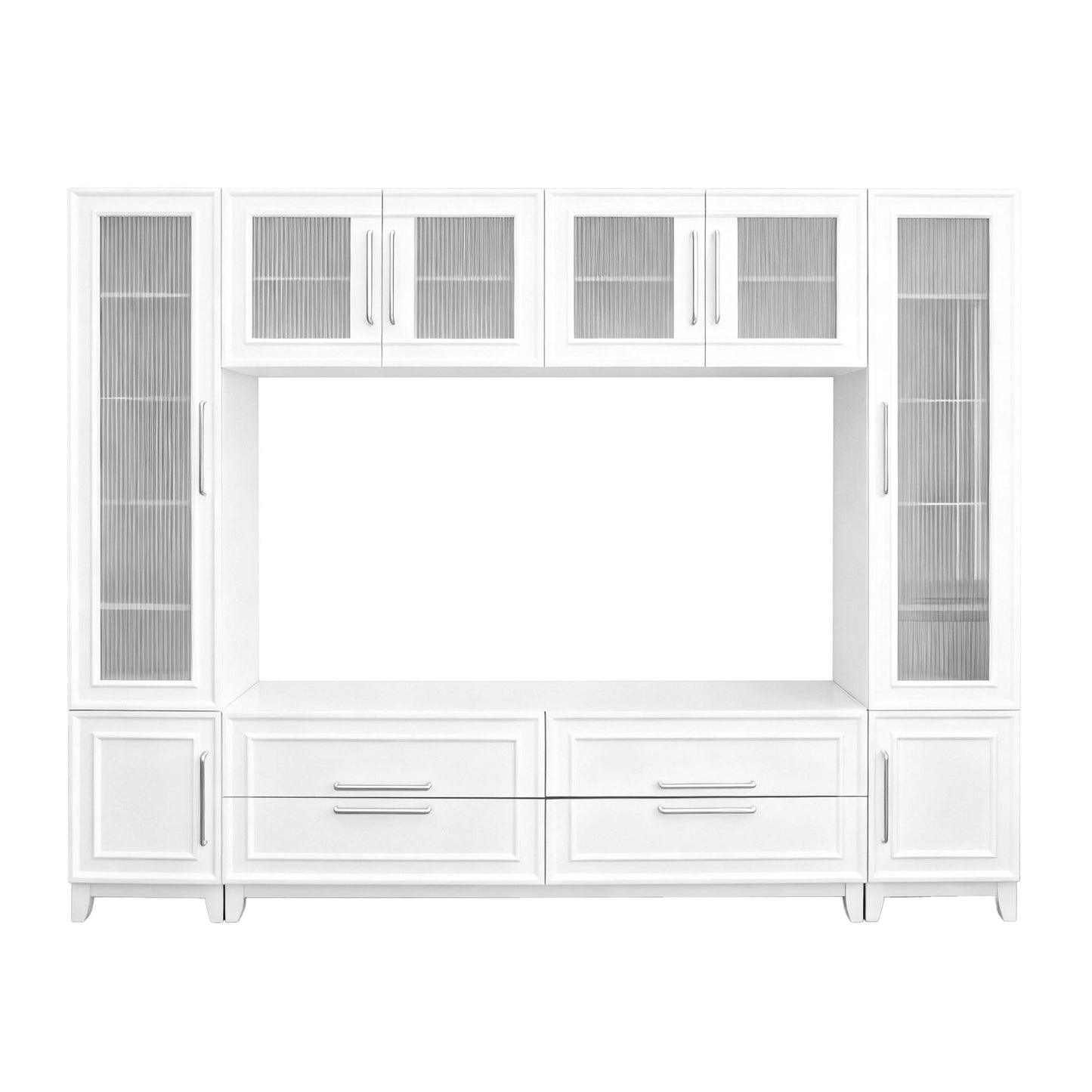 Wall Unit Entertainment Center With Glass Doors For TVs Up To 75" With Drawers For Living Room - White Hearth and Haven