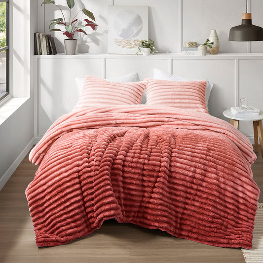 Avril - King/California King Fluffy Ribbed Plush Comforter Set - Blush Ombre Super Listing