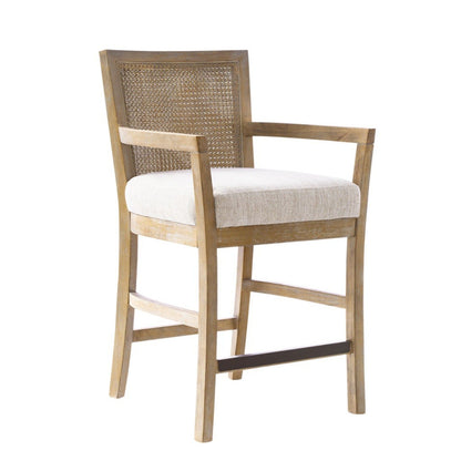 Cane Back Counter Stool With Upholstered Seat - Cream / Reclaimed Natural JLA