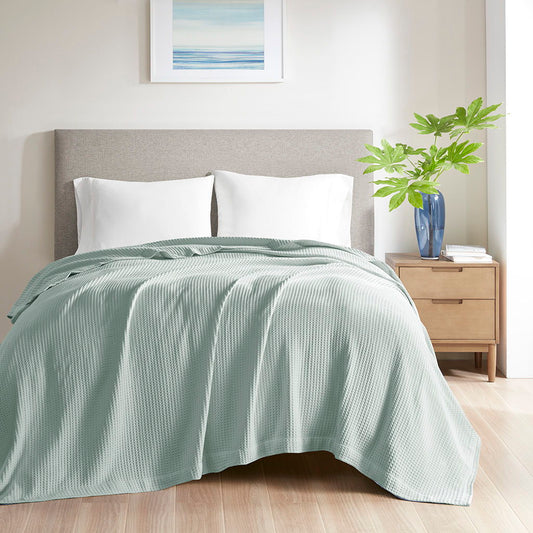 Waffle Weave - Cotton Blanket - Aqua Madison Park