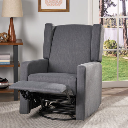 Landau Contemporary Fabric Upholstered Swivel Recliner Noble House