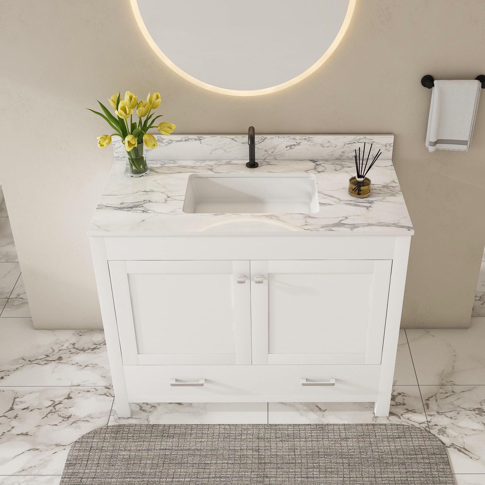 43" Bathroom Vanity, Multi Functional Cabinet - White Home Essentials