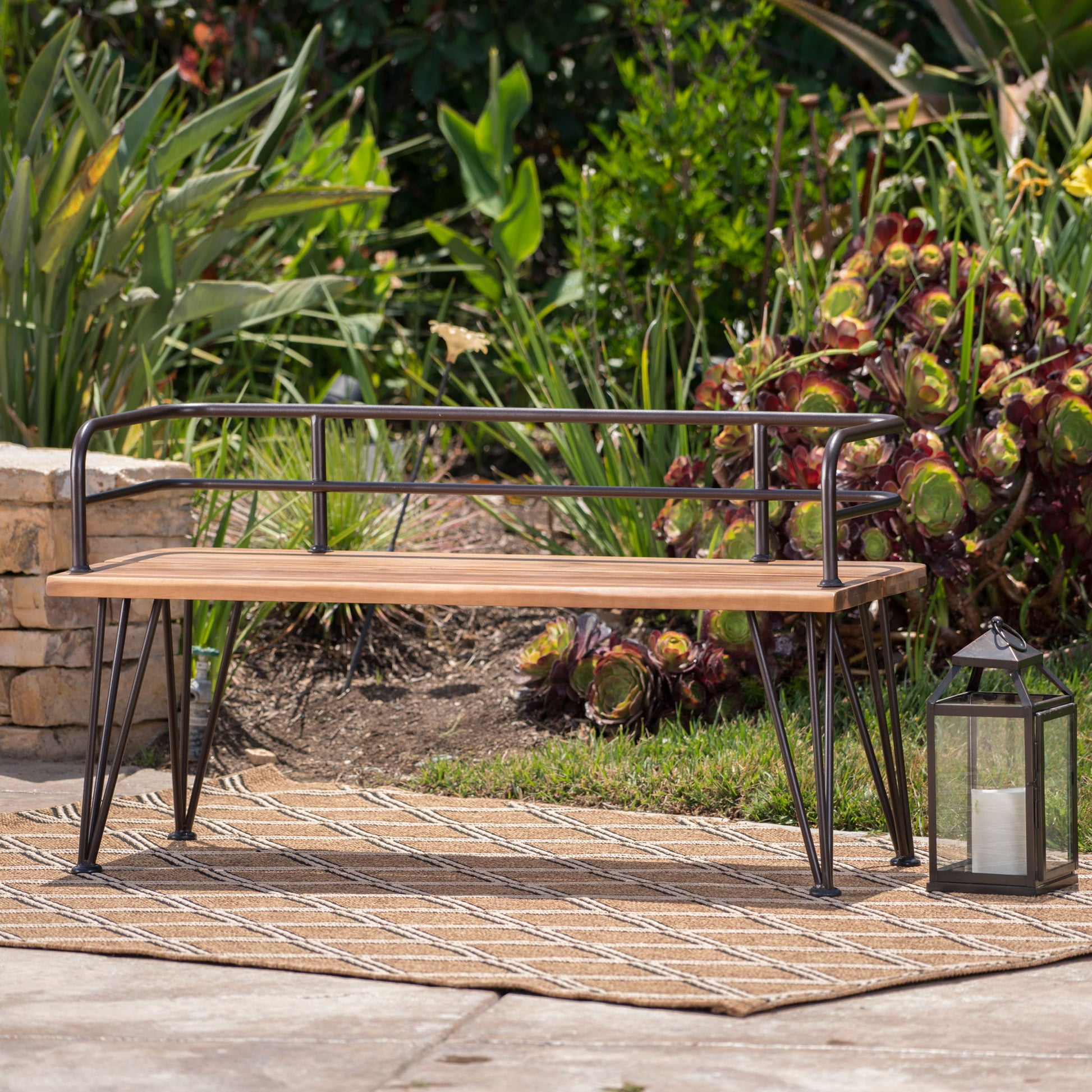 Outdoor Bench With Powder Coated Iron Frame - Teak Noble House
