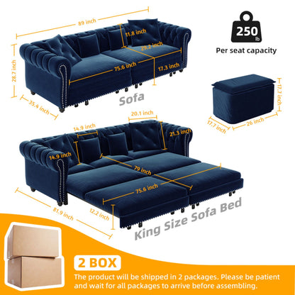 3 In 1 Convertible Sleeper Sofa Bed With Movable Ottoman Home Essentials