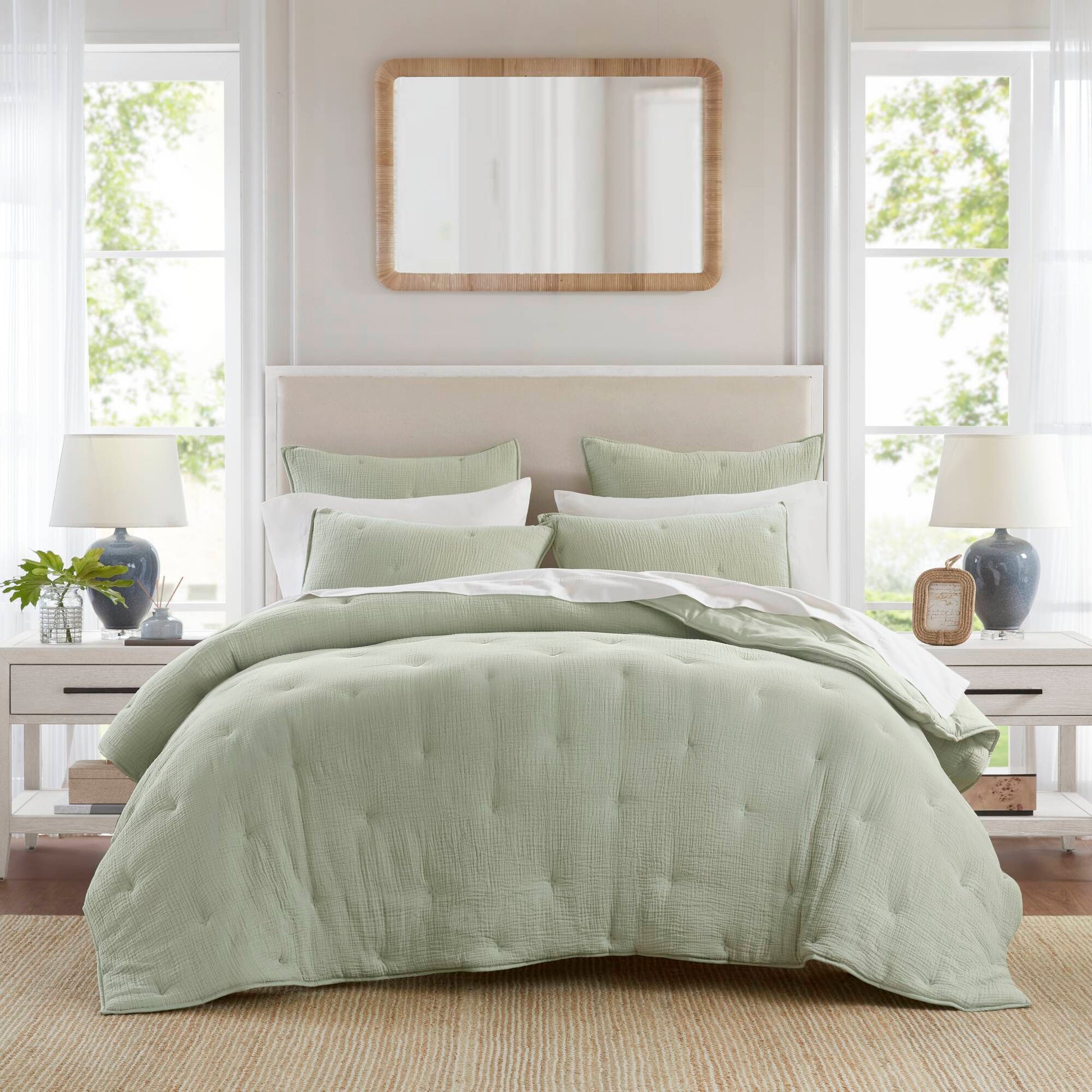 Breeze - Full/Queen Cotton Gauze Embroidered Quilt Set - Sage Harbor House Blue