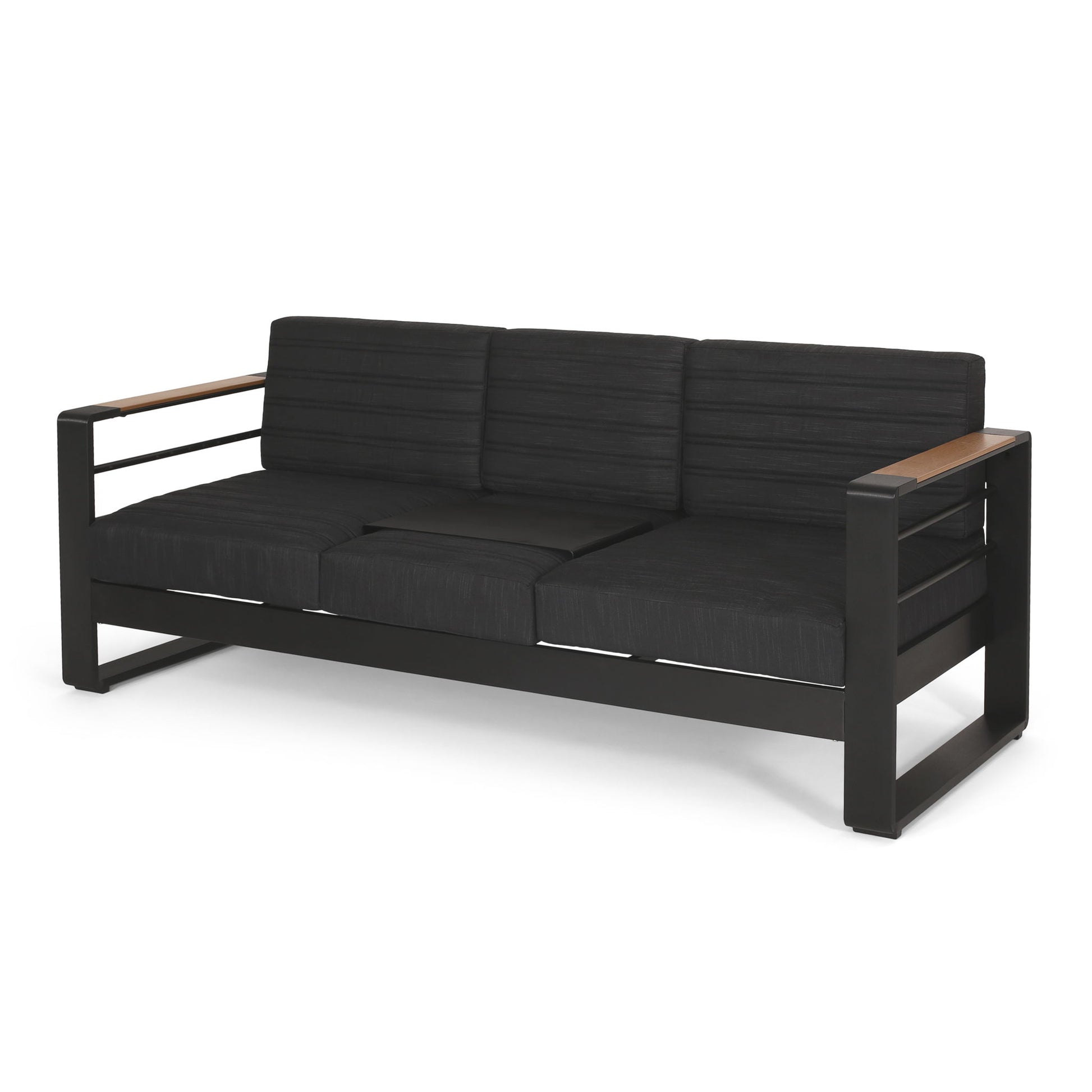 Giovanna - 3 Seater Sofa With Aluminum Frame And Water Repellence Cushions - Black Noble House
