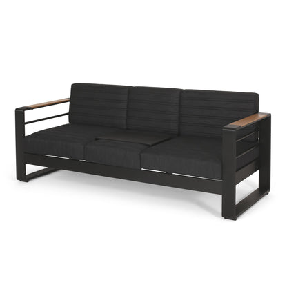 Giovanna - 3 Seater Sofa With Aluminum Frame And Water Repellence Cushions - Black Noble House