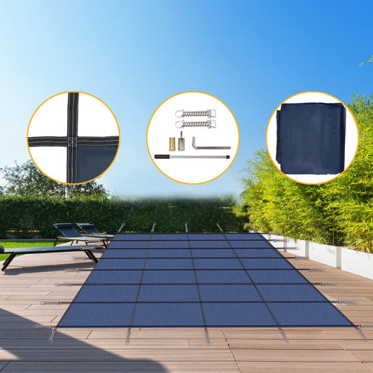 Inground Rectangle Winter Safety Pool Cover, Solid Safety Daily Nest