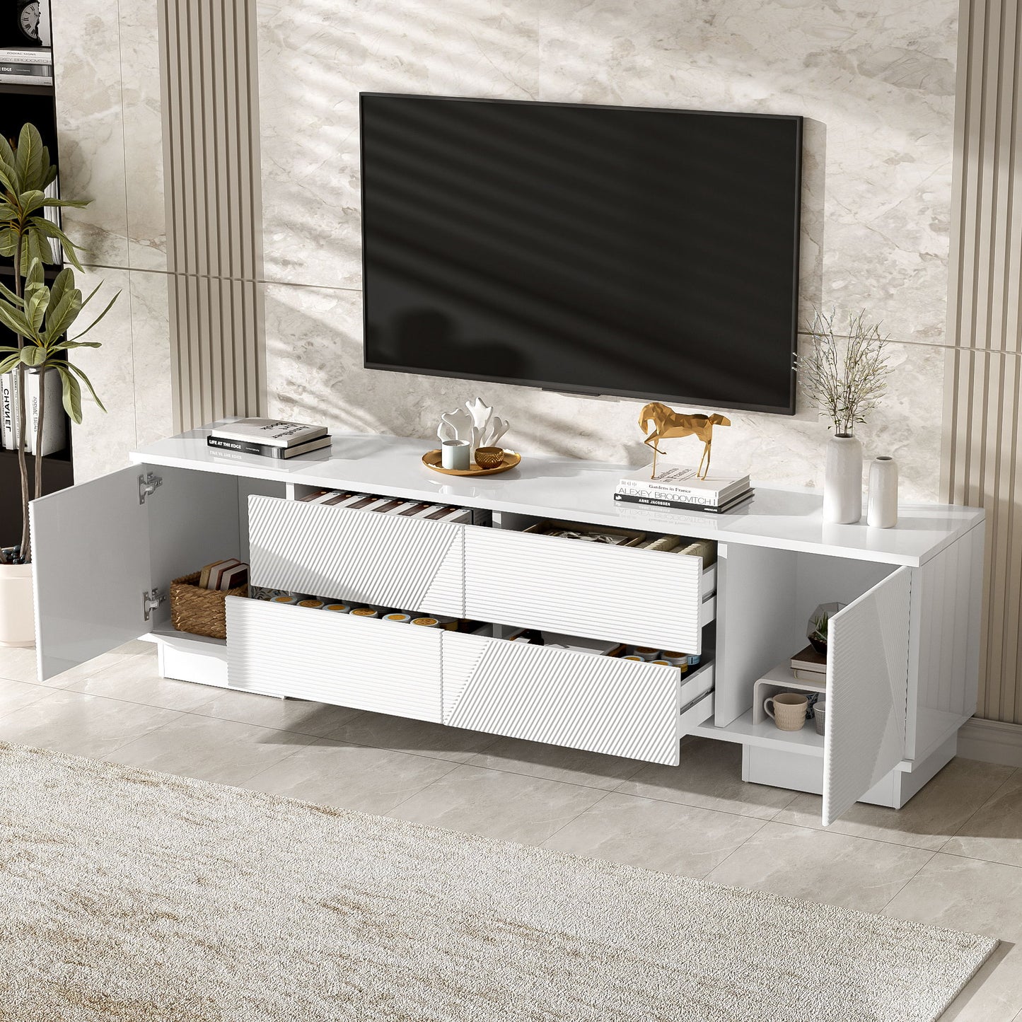 Modern TV Stand With Storage Cabinets, 4 Drawers Hearth and Haven
