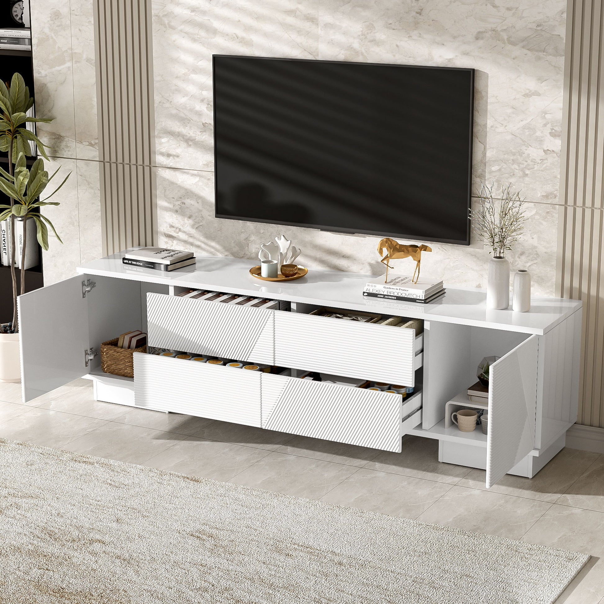 Modern TV Stand With Storage Cabinets, 4 Drawers Hearth and Haven