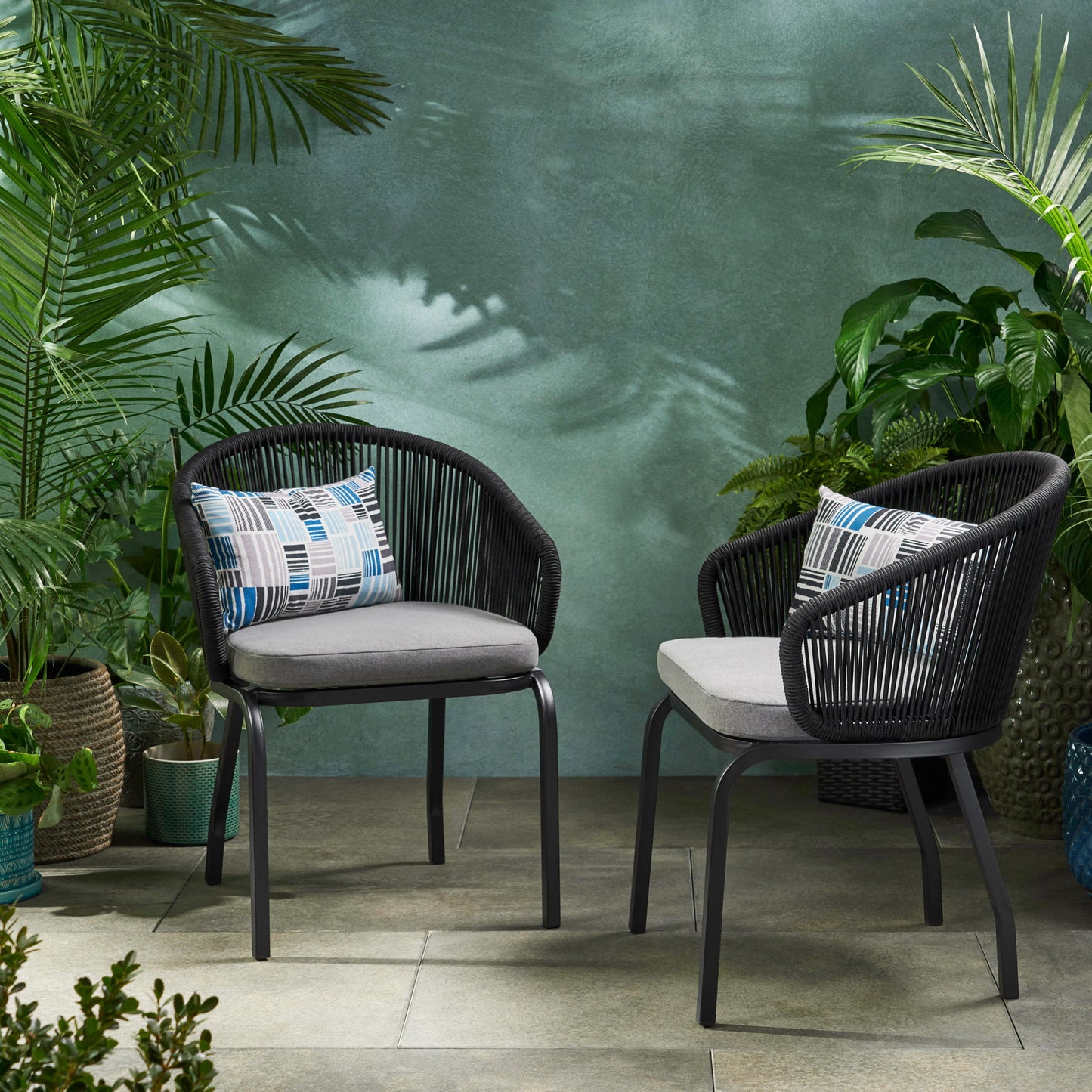 Outdoor Wicker Chair With Powder Coated Iron Legs Noble House