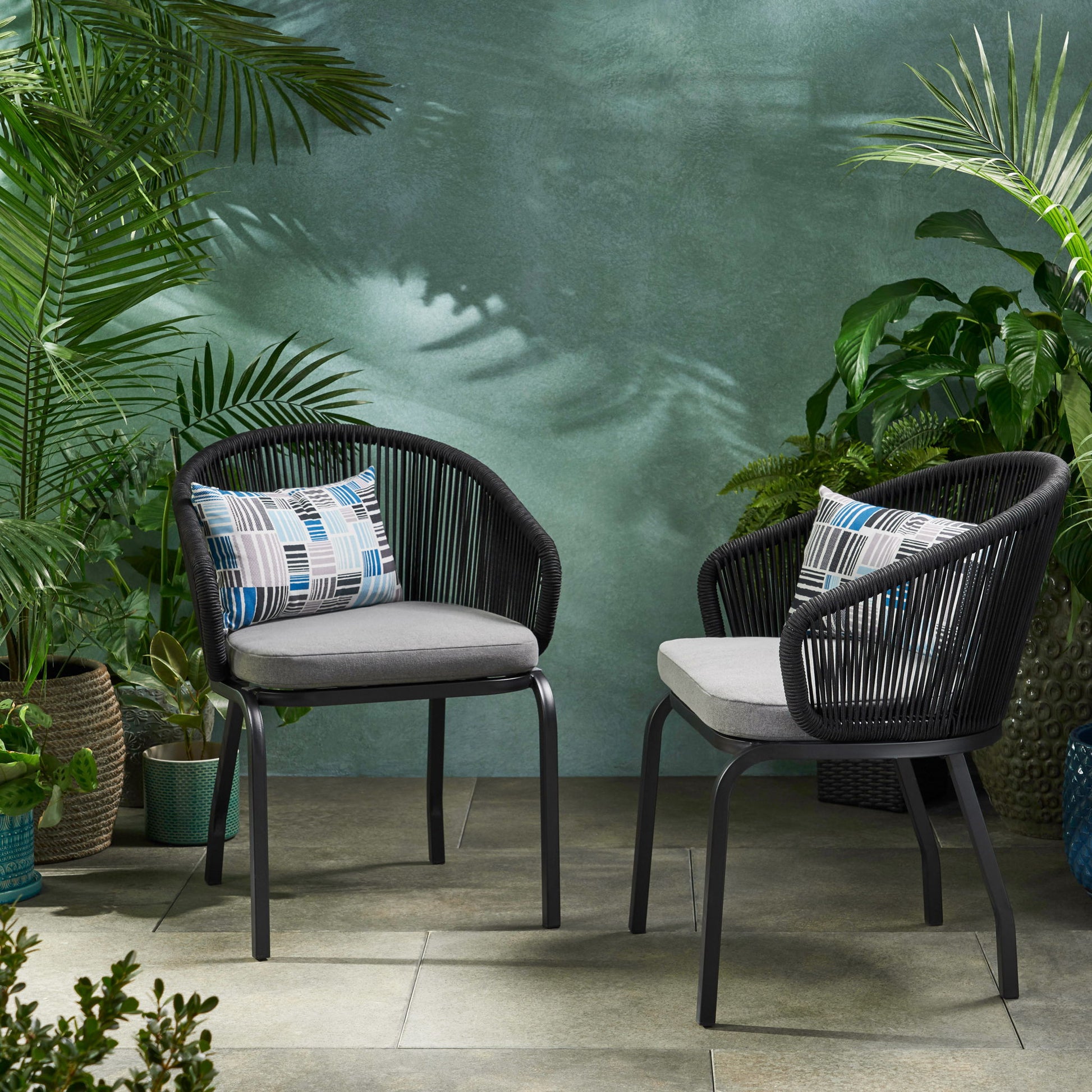 Outdoor Wicker Chair With Powder Coated Iron Legs Noble House