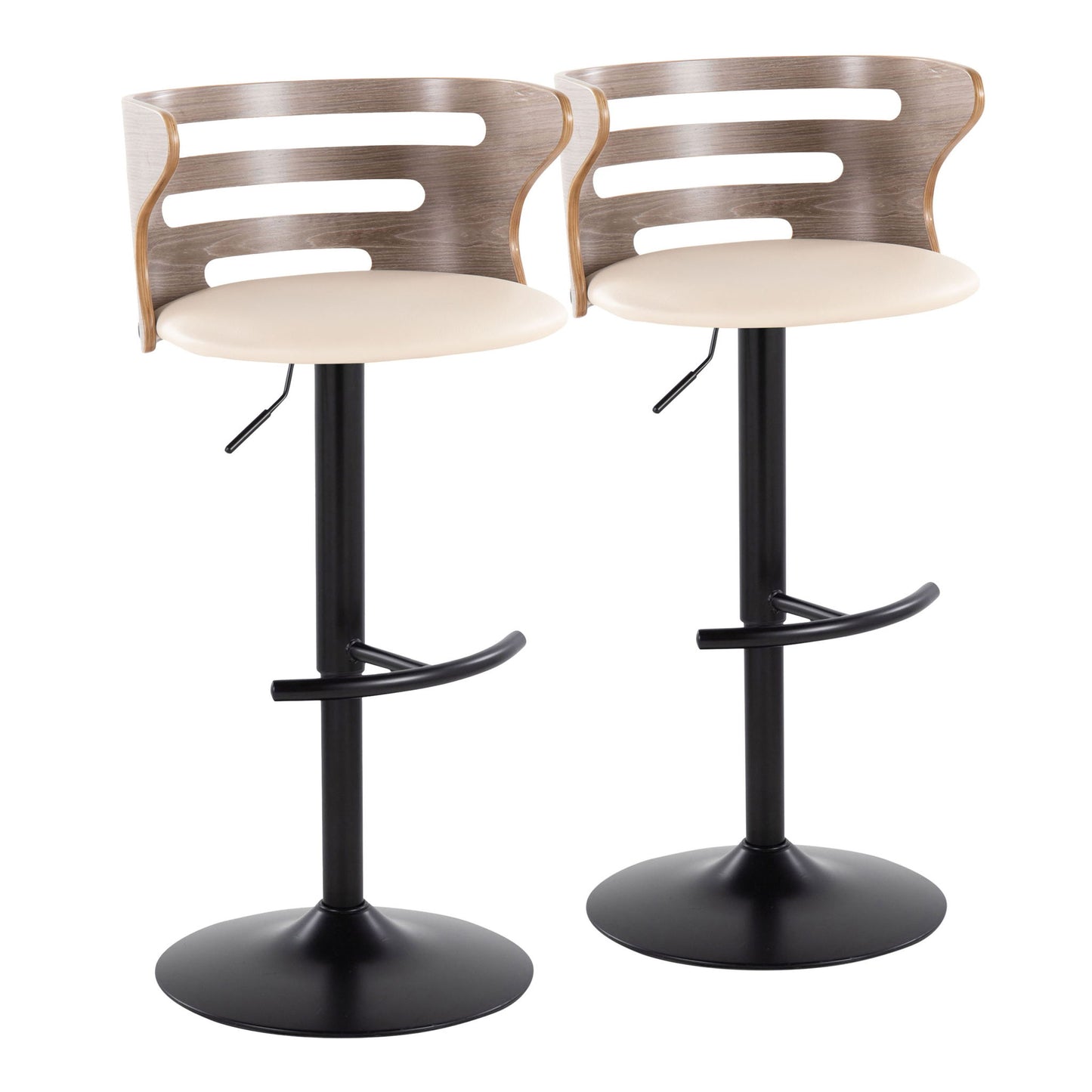 Cosi - Mid Century Modern Adjustable Barstool, Swivel With Rounded T Footrest (Set of 2) Lumi Source