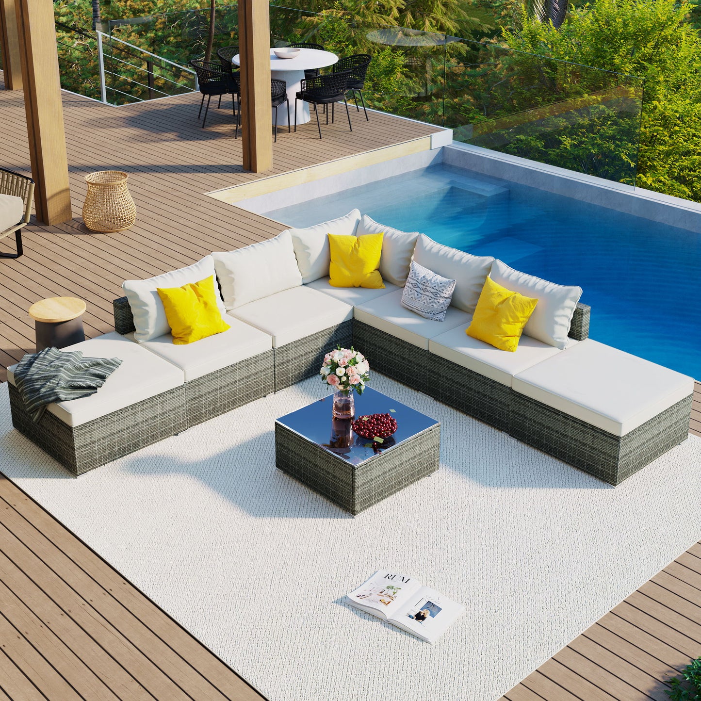 8 Pieces Outdoor Patio Furniture Conversation Wicker Sofa Set Hearth and Haven