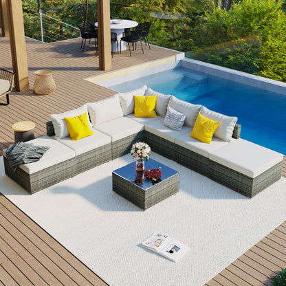 8 Pieces Outdoor Patio Furniture Conversation Wicker Sofa Set Hearth and Haven