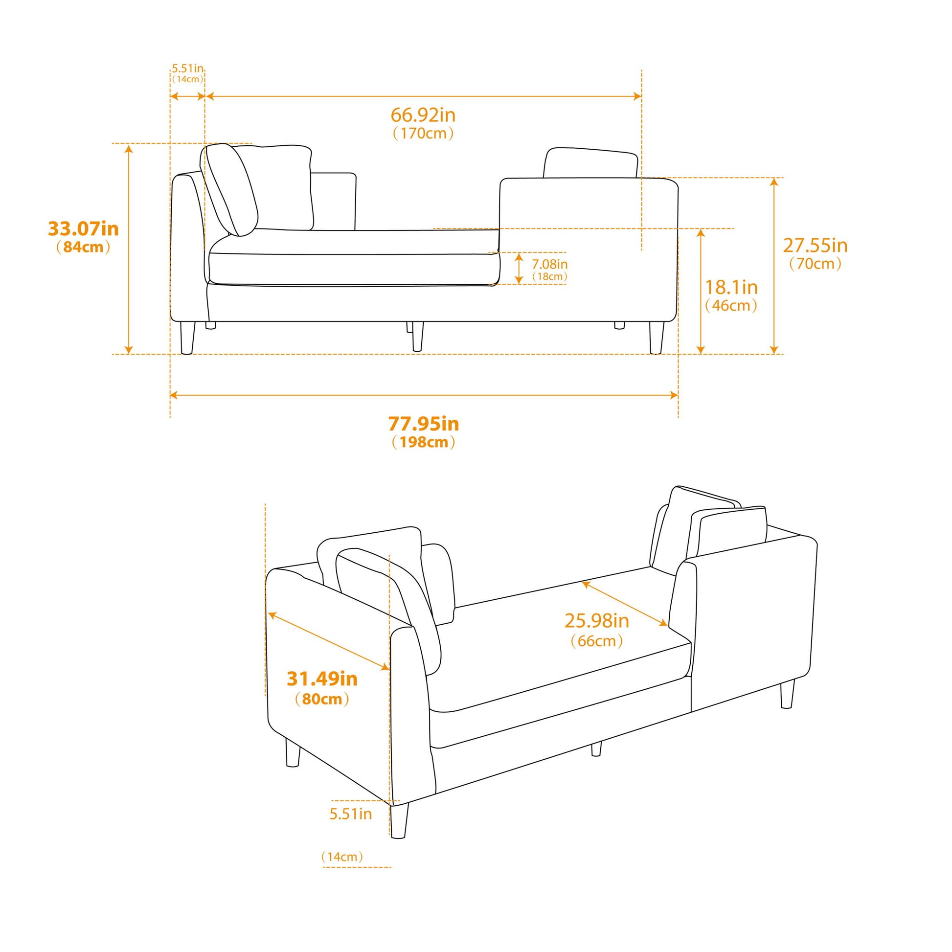 Wide Modern Double Sided Upholstered Chaise Lounge Home Essentials