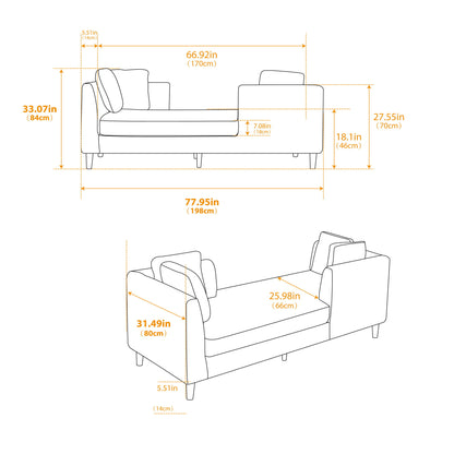 Wide Modern Double Sided Upholstered Chaise Lounge Home Essentials