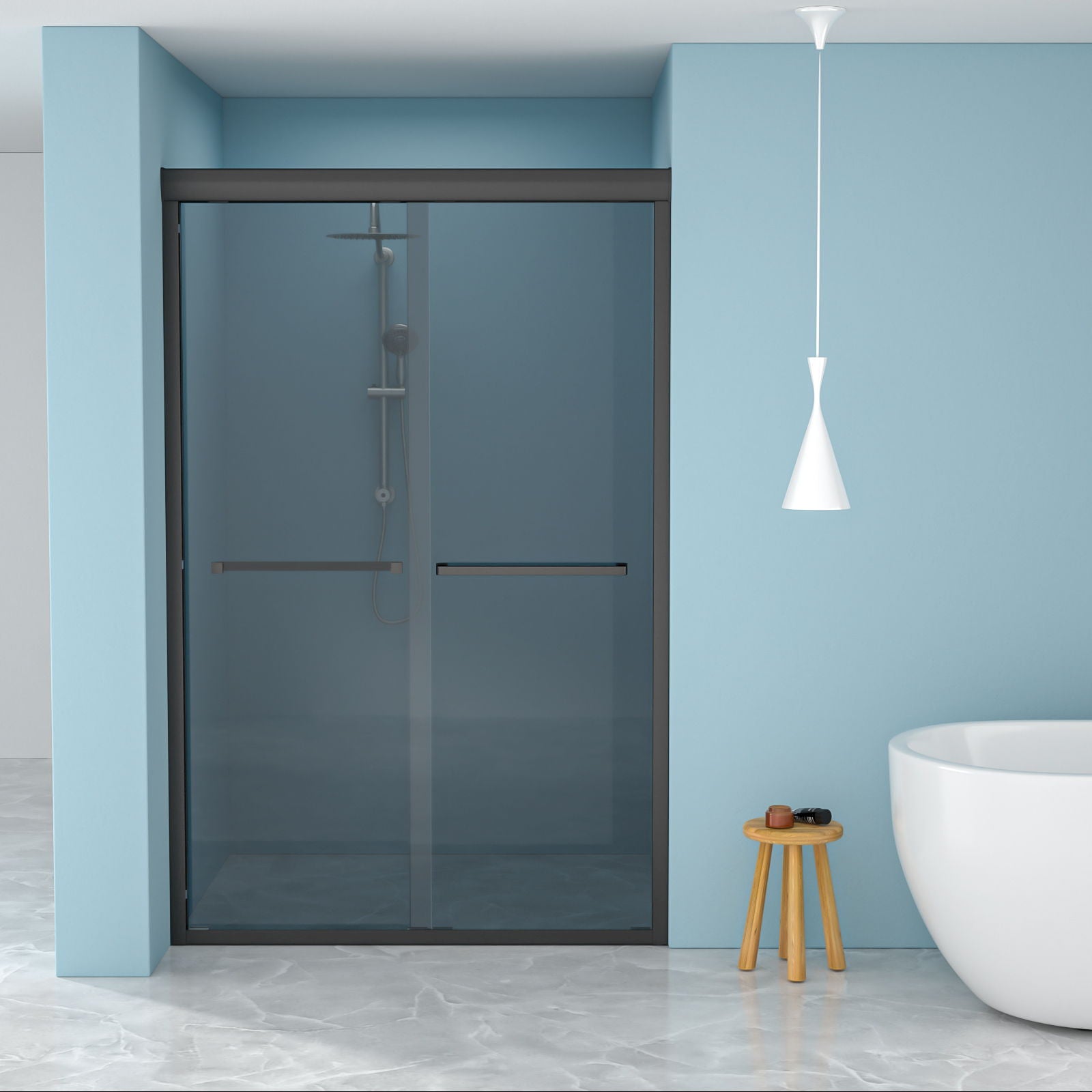 Double Sliding Glass Shower Door 8Mm Tempered Glass With Stainless Steel Frame - Matte Black Daily Nest