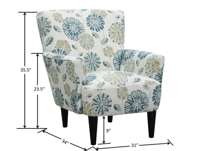 Floral Accent Chair - Blue - Wood Emerald Home