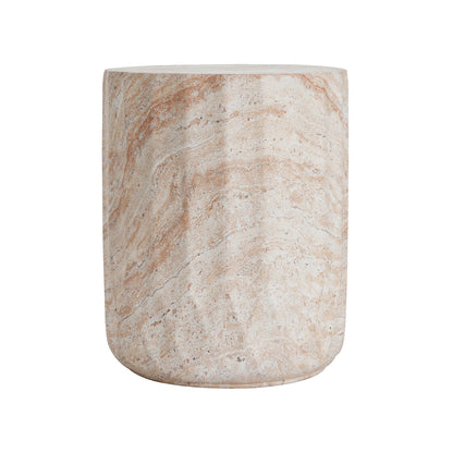 Outdoor / Indoor Lightweight Concrete Side Table, Cylinder Travertine Finish Accent Table - Beige Noble House