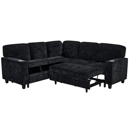 L-Shaped Sofa With Pull Out Sofa Bed With USB Home Essentials