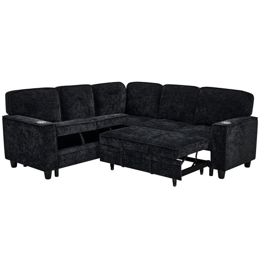 L-Shaped Sofa With Pull Out Sofa Bed With USB Home Essentials