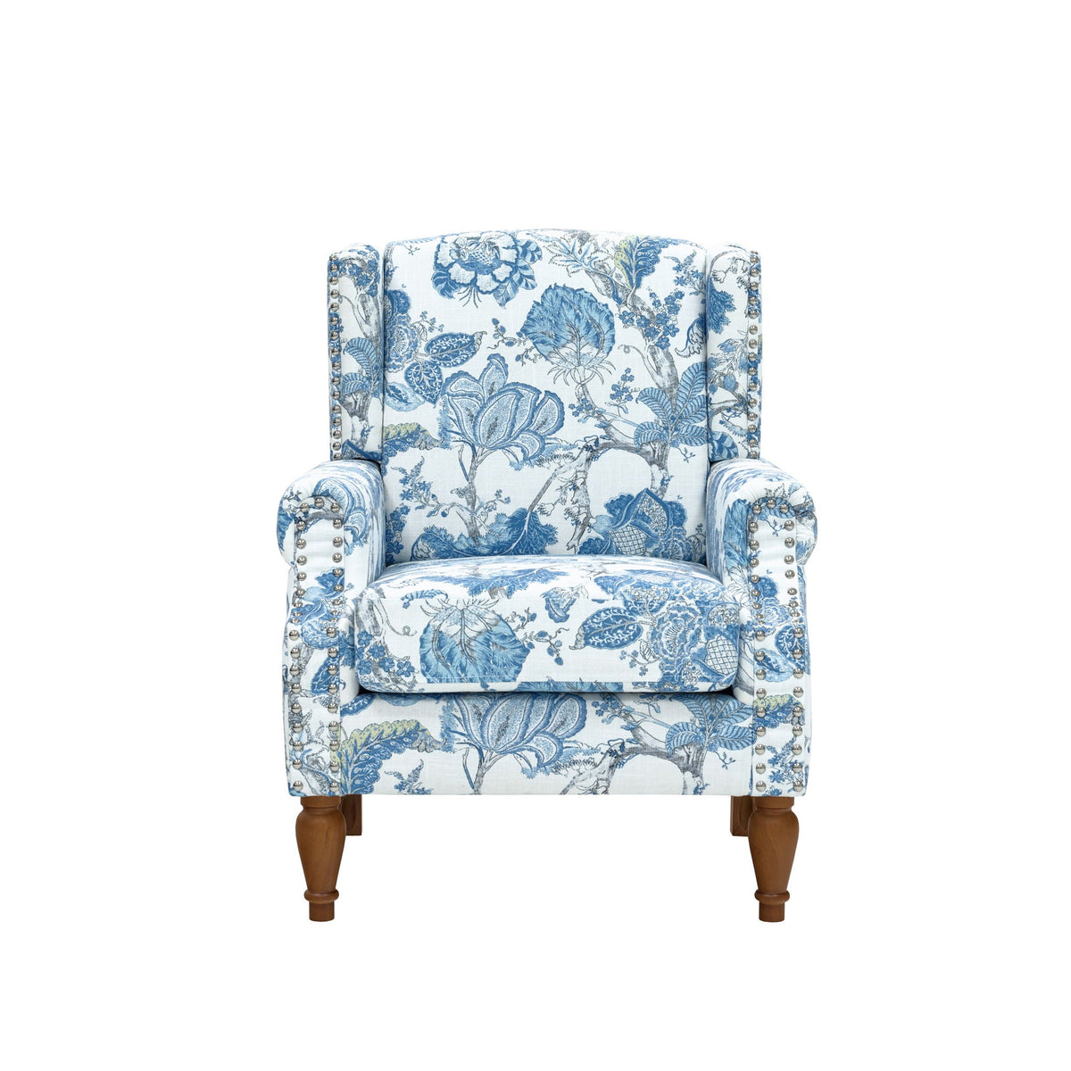 Accent Chair With Floral Upholstery And Nailhead Trim Home Essentials