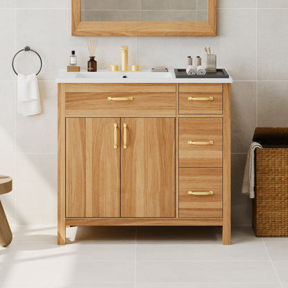 Bathroom Vanity, 2 Soft Close Doors, 3 Soft Close Drawers, Adjustable Shelf - Wood Hearth and Haven