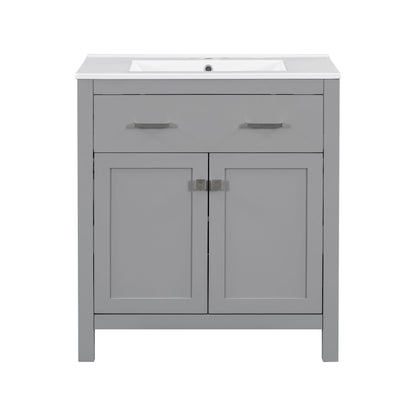 Bathroom Vanity With Ceramic Sink, Modern Single Bathroom Cabinet With 2 Doors And A Shelf, Soft Close Doors Hearth and Haven