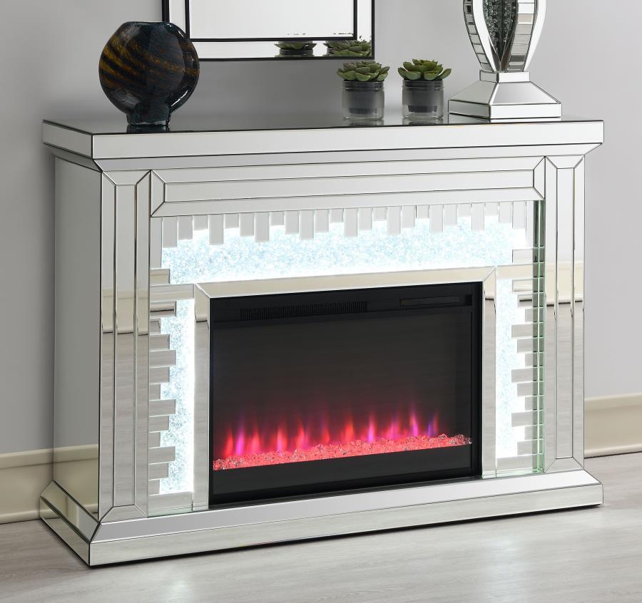 Gilmore - Mirrored Freestanding Electric Fireplace - Silver CoasterElevations