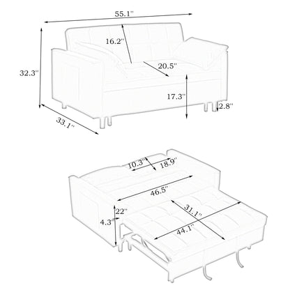 Sofa Bed With Pockets, 3 In 1 Convertible For Living Room Home Essentials