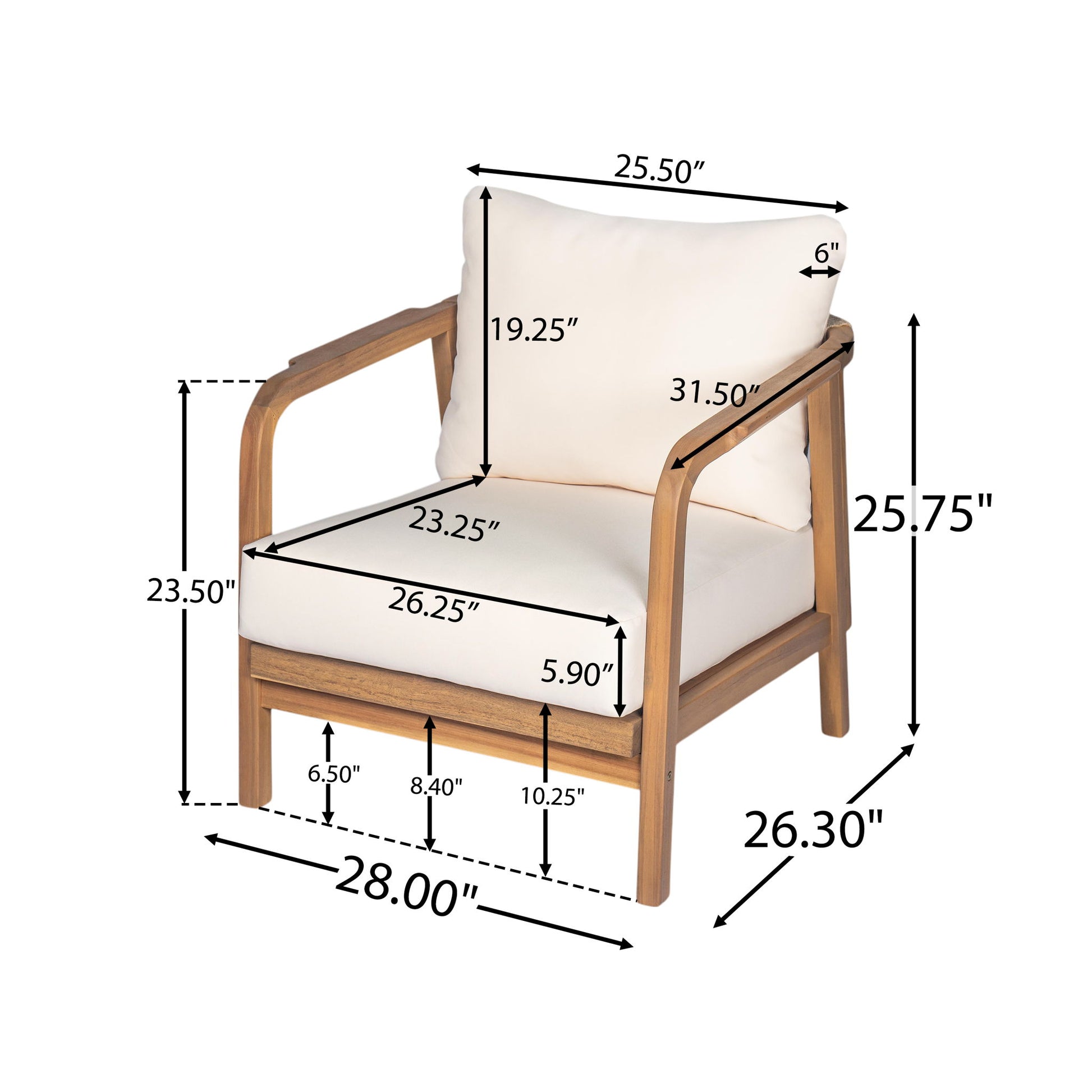 Outdoor Lounge Chair With Woven Backrest, Solid Wood Frame, Comfortable Cushions Noble House
