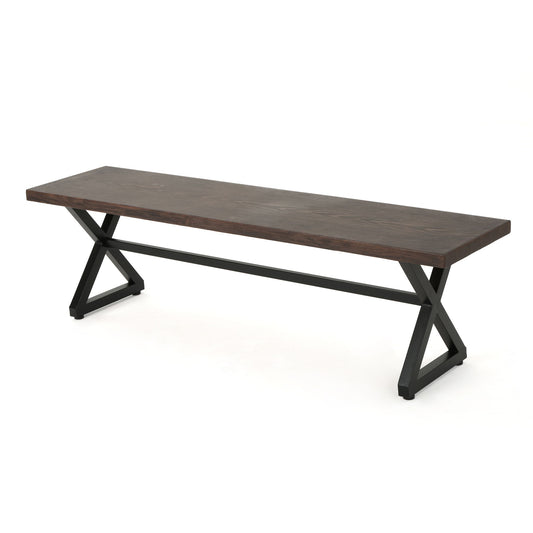 Modern Aluminum Outdoor Dining Bench With X Base Noble House