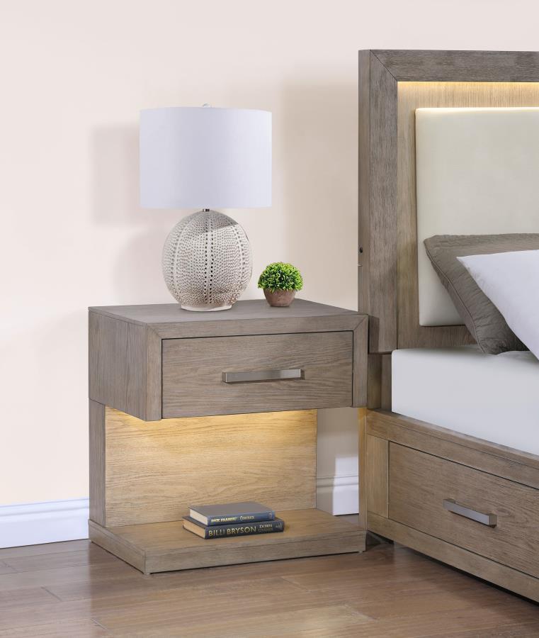 Kenora - 1-Drawer Nightstand Bedside Table - Barley Brown Coaster Fine Furniture