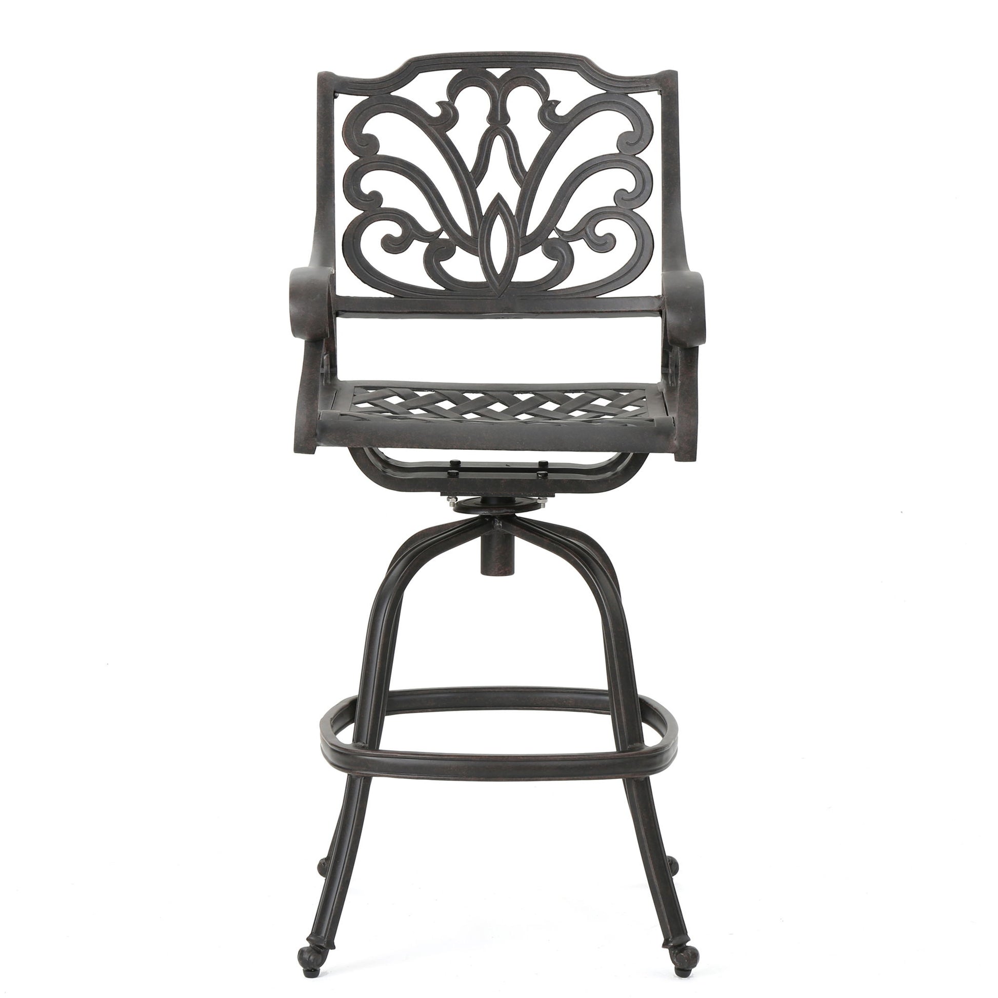 Outdoor Cast Aluminum Swivel Bar Stool With Scrolled Arms - Bronze Noble House